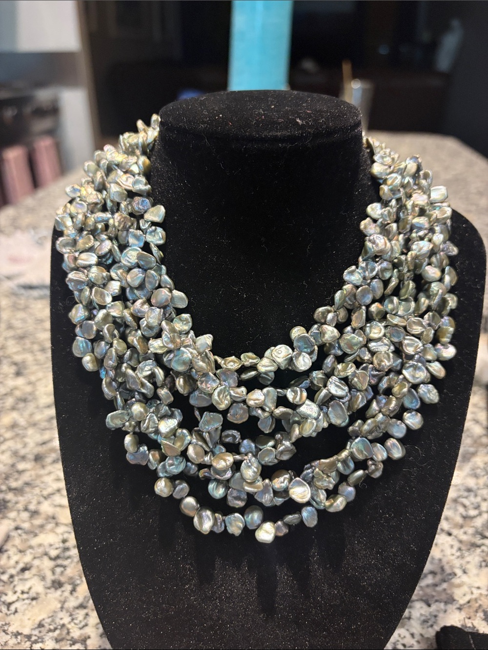 9 strand gray Keshi pearls w/ 14k white gold clasp